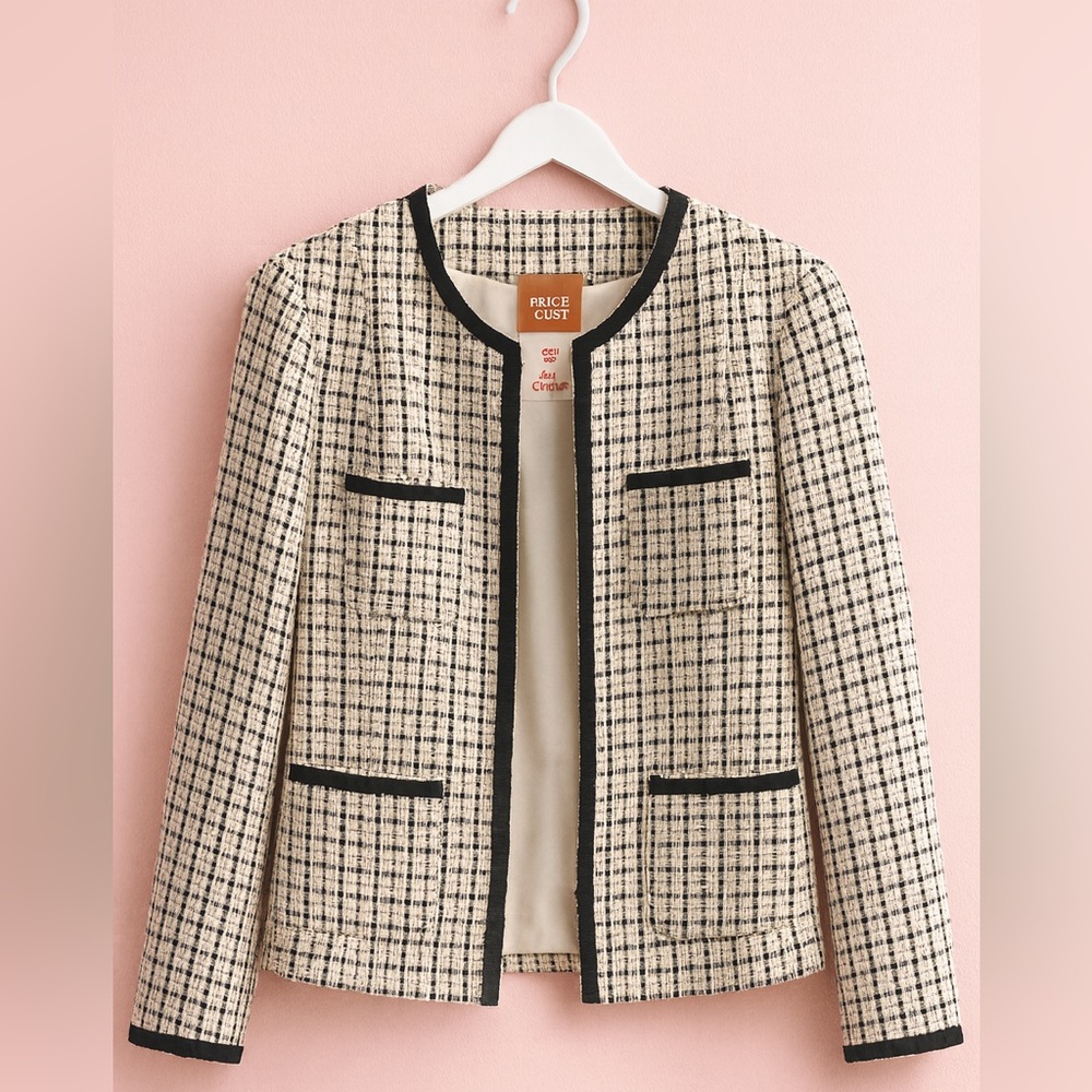 Cabi – Tweed Open Front Jacket – Black Trim Career Blazer – Size 10 – FAST SELL